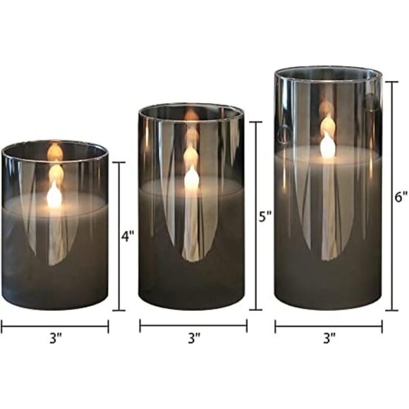 New Set of 3 Gray Glass Battery Operated Flameless Candles with Remote or Timer - Picture 3 of 8